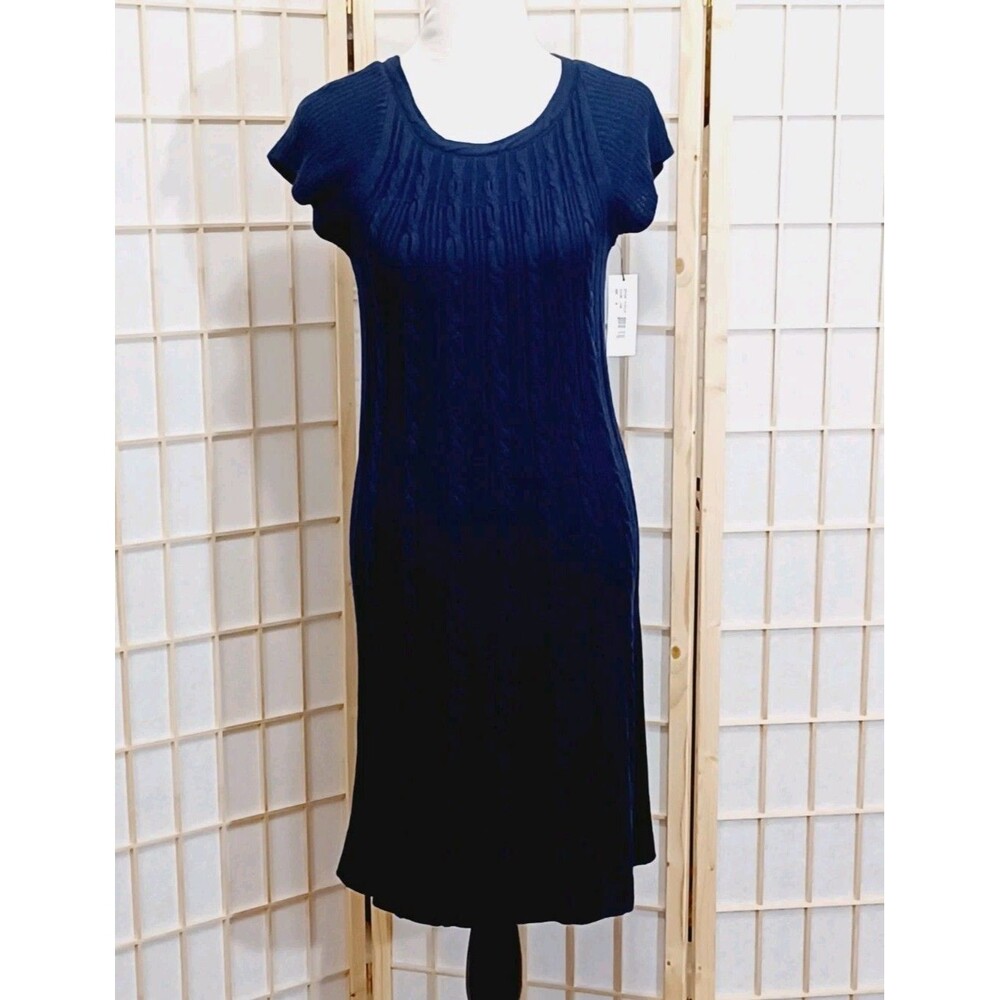 Marvin Richards Women's Navy Blue NWT Cable-Knit Sweater Dress Size Medium